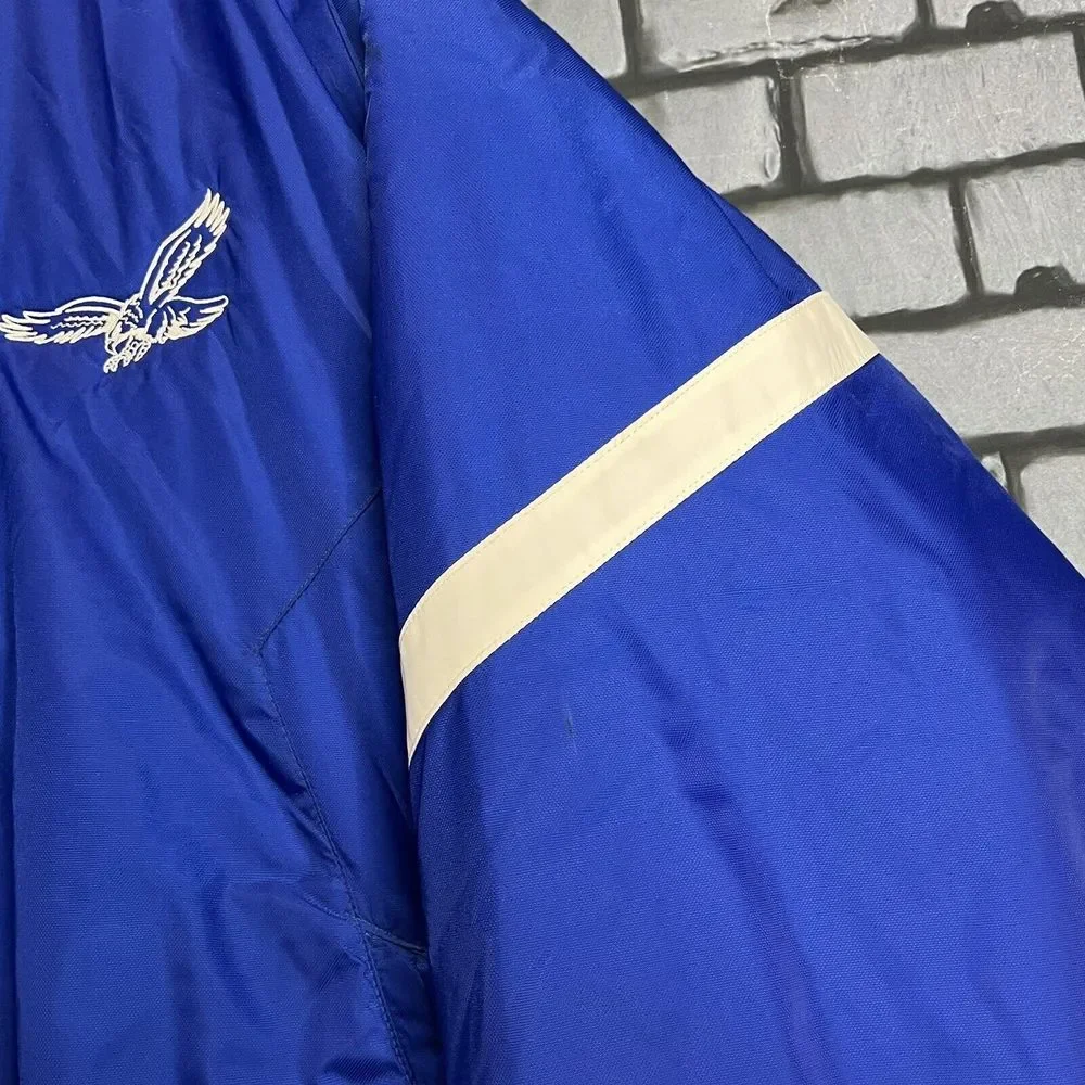 Vintage Adidas Bomber Puffer Jacket‎ Men's L Bright Blue Button Snap 3 Stripes